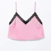 Lace Satin Strap Top – Pink – Black Lace