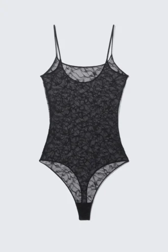Lace Thong Bodysuit – Black