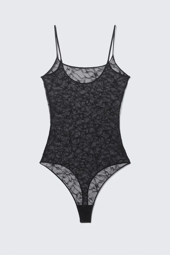 Lace Thong Bodysuit – Black Lace Thong Bodysuit – Black