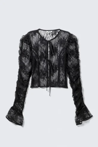 Lace Tie-Front Top – Black