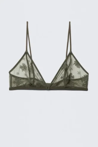 Lace Triangle Soft Bra – Dark Khaki Green