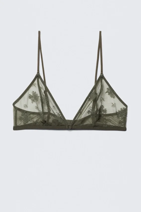 Lace Triangle Soft Bra – Dark Khaki Green Lace Triangle Soft Bra – Dark Khaki Green