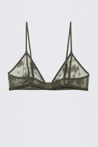 Lace Triangle Soft Bra – Dark Khaki Green