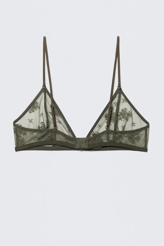 Lace Triangle Soft Bra – Dark Khaki Green Lace Triangle Soft Bra – Dark Khaki Green