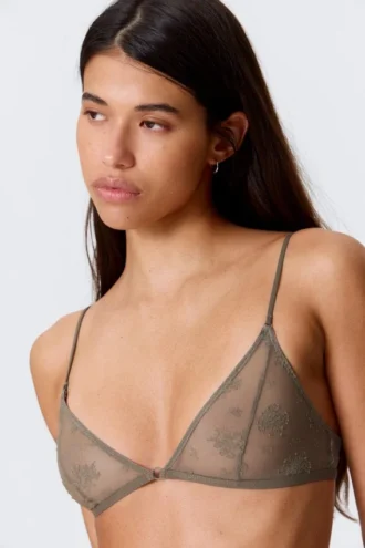 Lace Triangle Soft Bra – Dusty Grey