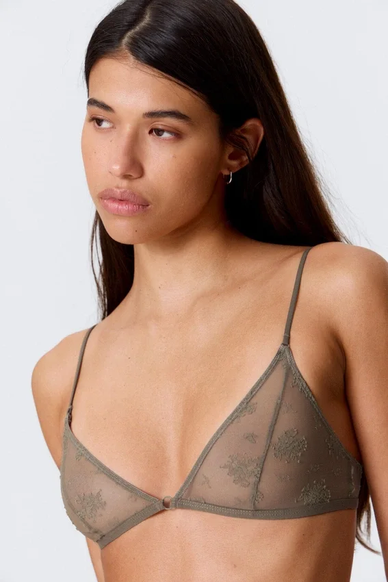 Lace Triangle Soft Bra – Dusty Grey Lace Triangle Soft Bra – Dusty Grey