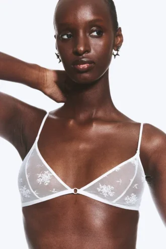 Lace Triangle Soft Bra – White
