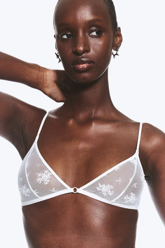 Lace Triangle Soft Bra – White Lace Triangle Soft Bra – White