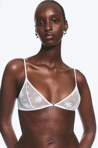 Lace Triangle Soft Bra – White