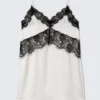 Lace-Trim A-Line Mini Slip Dress – White Lace-Trim A-Line Mini Slip Dress – White