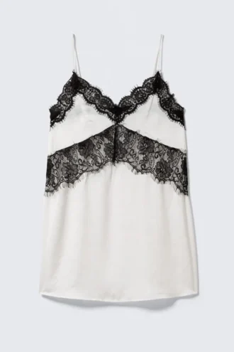 Lace-Trim A-Line Mini Slip Dress – White