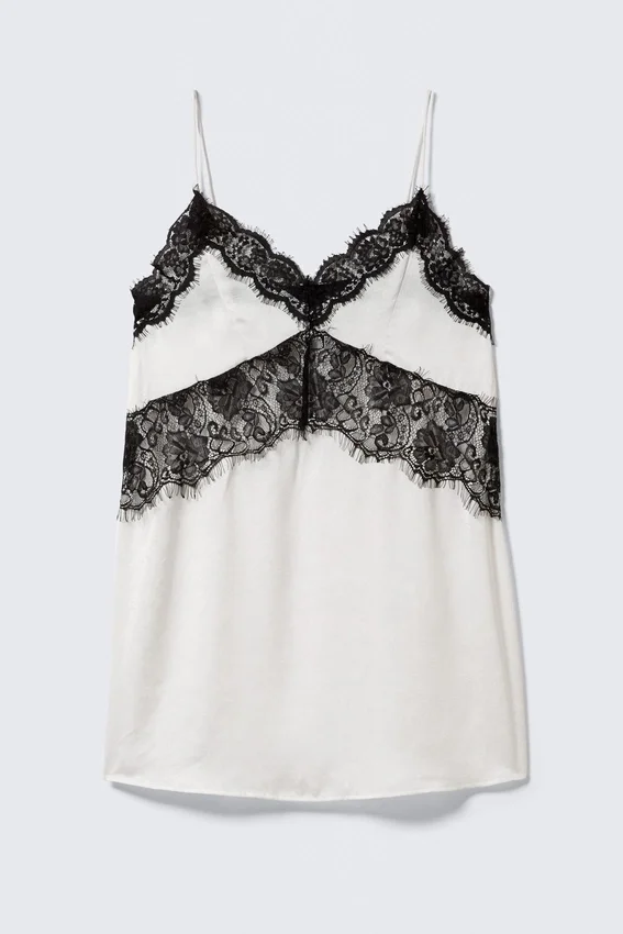 Lace-Trim A-Line Mini Slip Dress – White Lace-Trim A-Line Mini Slip Dress – White