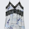 Lace-Trim A-Line Mini Slip Dress – White Newspaper/Blue Flame Lace-Trim A-Line Mini Slip Dress – White Newspaper/Blue Flame