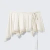 Lace-Trim Satin Wrap Mini Skirt – White Lace-Trim Satin Wrap Mini Skirt – White