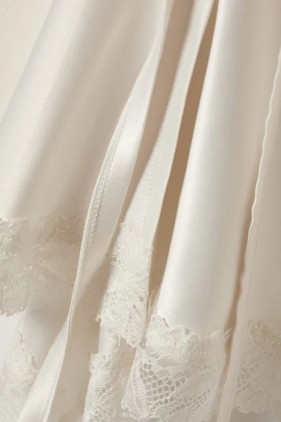 Lace-Trim Satin Wrap Mini Skirt – White Lace-Trim Satin Wrap Mini Skirt – White