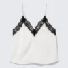 Lace-Trimmed Satin Camisole – White Lace-Trimmed Satin Camisole – White