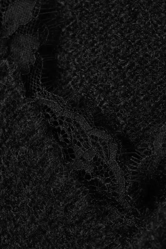Lace-Trimmed V-Neck Sweater – Black Lace-Trimmed V-Neck Sweater – Black
