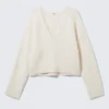 Lace-Trimmed V-Neck Sweater – White Lace-Trimmed V-Neck Sweater – White