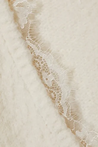 Lace-Trimmed V-Neck Sweater – White