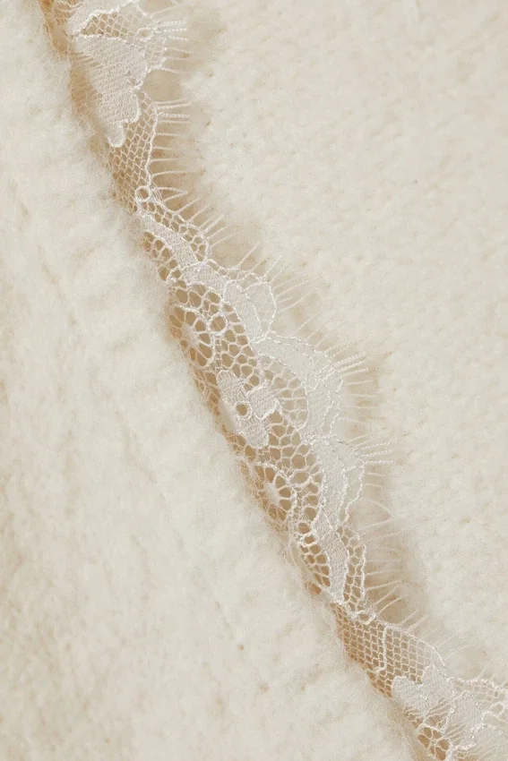 Lace-Trimmed V-Neck Sweater – White Lace-Trimmed V-Neck Sweater – White
