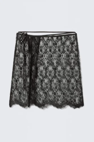 Lace Wrap Midi Skirt – Black