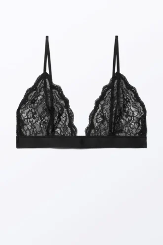 Lacey Soft Lace Triangle Bra – Black