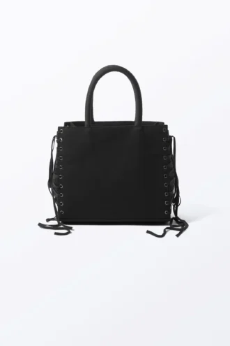 Lacing Cotton Handbag – Black