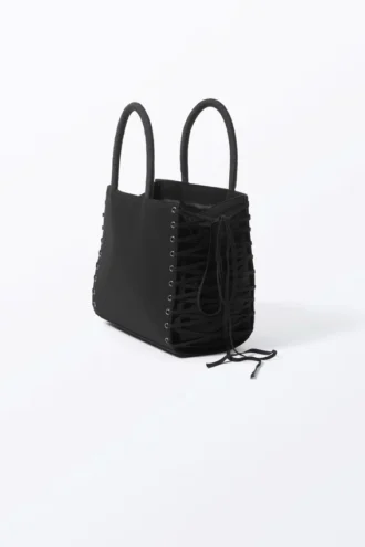 Lacing Cotton Handbag – Black