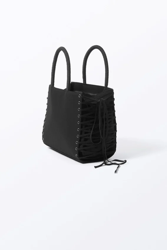 Lacing Cotton Handbag – Black Lacing Cotton Handbag – Black