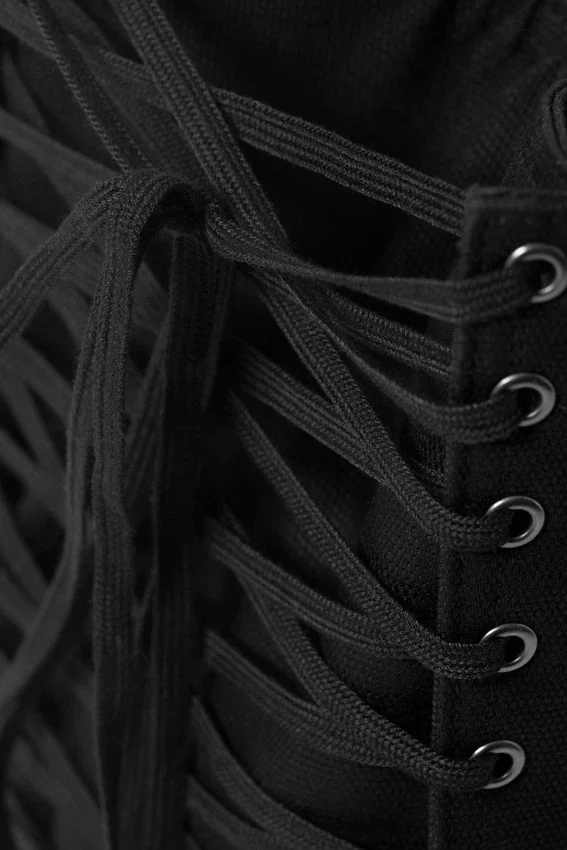 Lacing Cotton Handbag – Black Lacing Cotton Handbag – Black