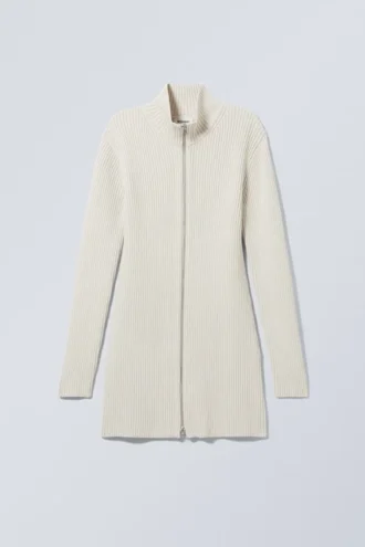 Laila Long Zip Cardigan – Light Mole