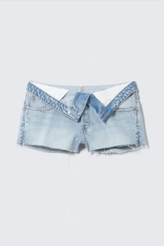 Lana Fold Down Denim Shorts – Fresh Blue – Light Blue