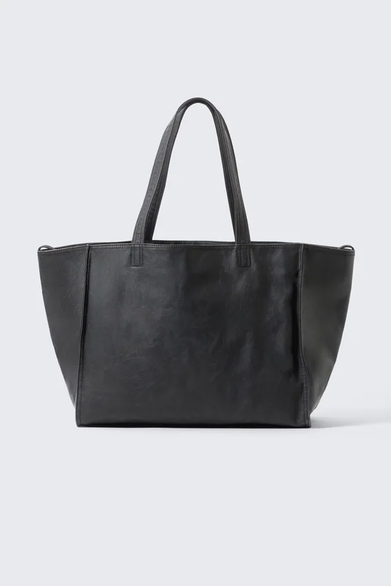 Large Faux Leather Tote Bag – Black Large Faux Leather Tote Bag – Black