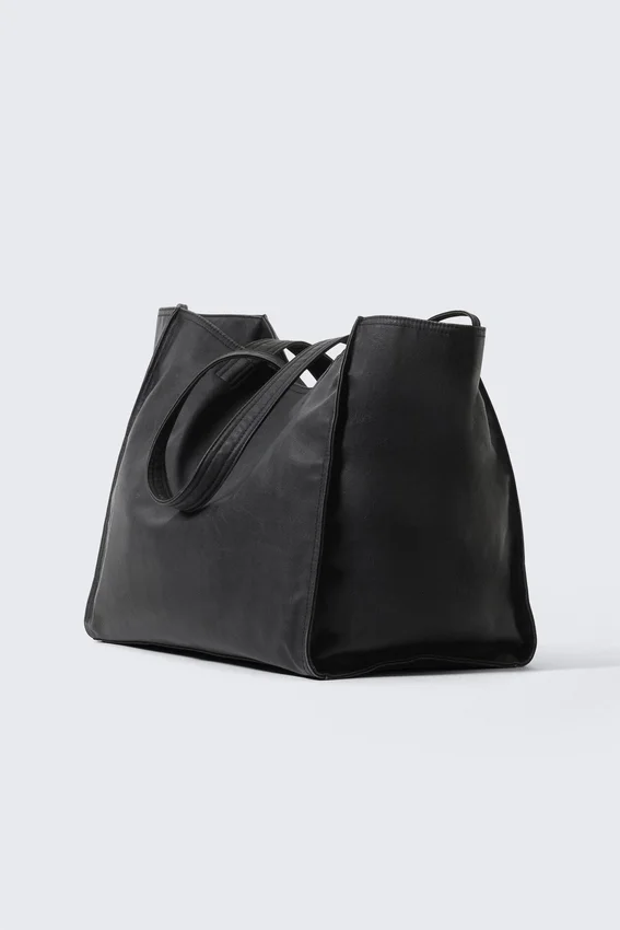 Large Faux Leather Tote Bag – Black Large Faux Leather Tote Bag – Black