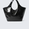 Large Glossy Faux Leather Tote – Black Large Glossy Faux Leather Tote – Black