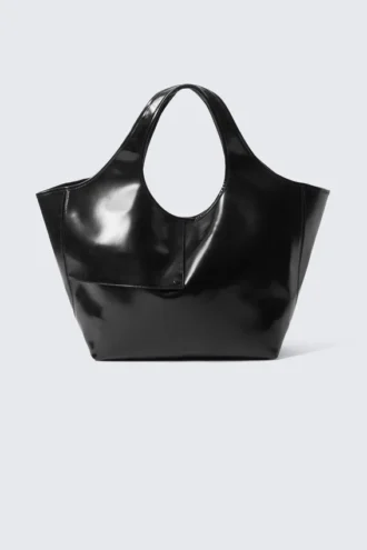 Large Glossy Faux Leather Tote – Black
