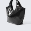 Large Glossy Faux Leather Tote – Black Large Glossy Faux Leather Tote – Black