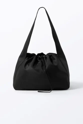 Large Rectangular Drawstring Shoulder Bag – Black