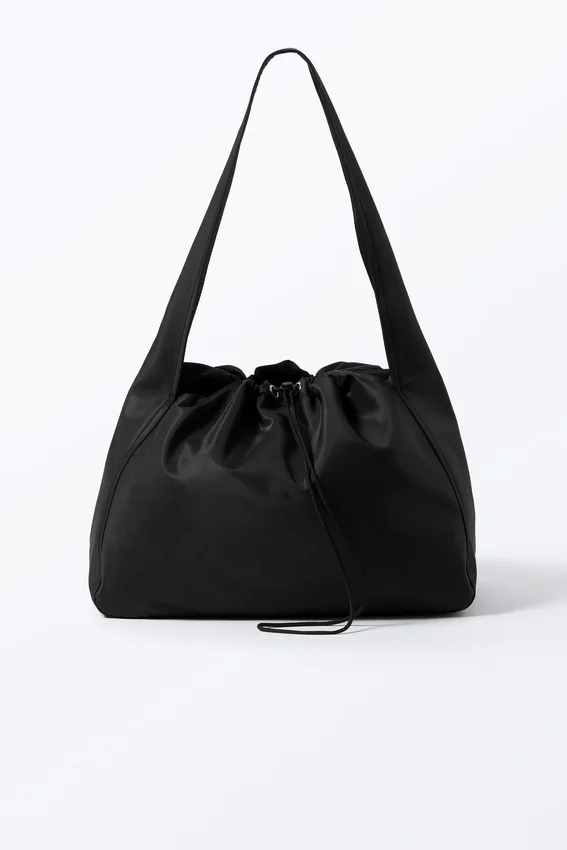 Large Rectangular Drawstring Shoulder Bag – Black Large Rectangular Drawstring Shoulder Bag – Black