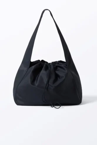 Large Rectangular Drawstring Shoulder Bag – Dark Blue