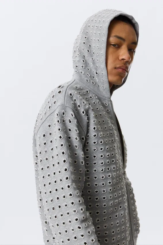 Laser Cut Zip Hoodie – Grey Melange Laser Cut Zip Hoodie – Grey Melange