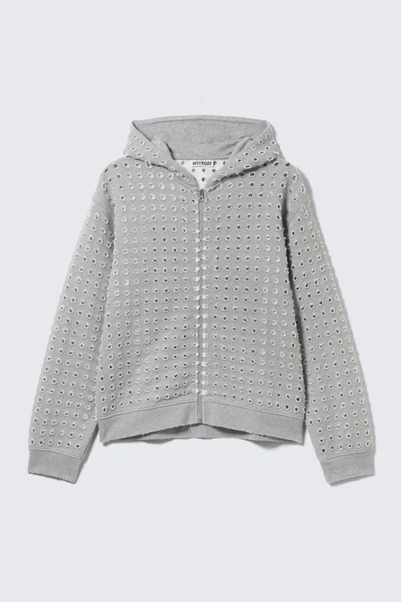 Laser Cut Zip Hoodie – Grey Melange Laser Cut Zip Hoodie – Grey Melange