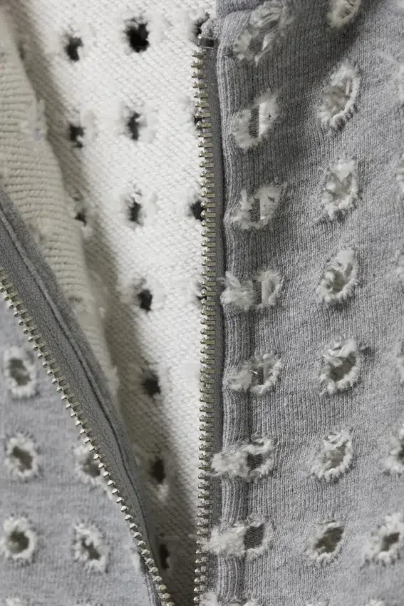 Laser Cut Zip Hoodie – Grey Melange Laser Cut Zip Hoodie – Grey Melange