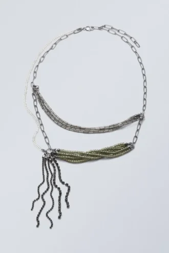 Layered Beaded Chain Necklace – Gunmetal