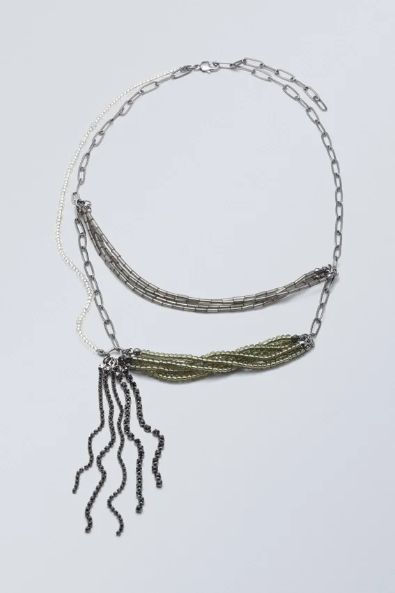 Layered Beaded Chain Necklace – Gunmetal Layered Beaded Chain Necklace – Gunmetal