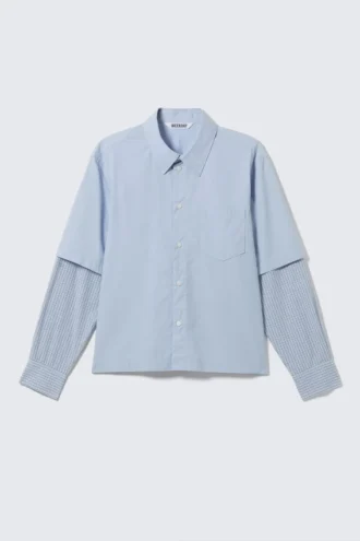 Layered Contrast Sleeve Shirt – Light Blue & Blue Check