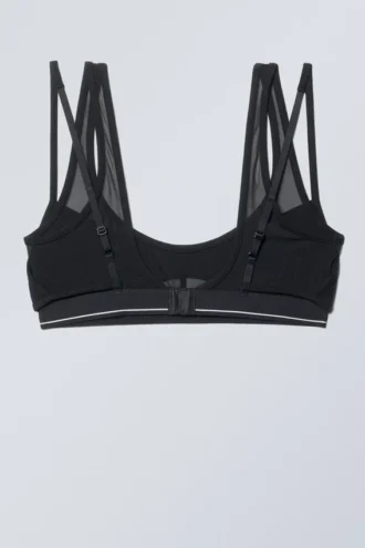 Layered Cotton Mesh Bra – Black Black