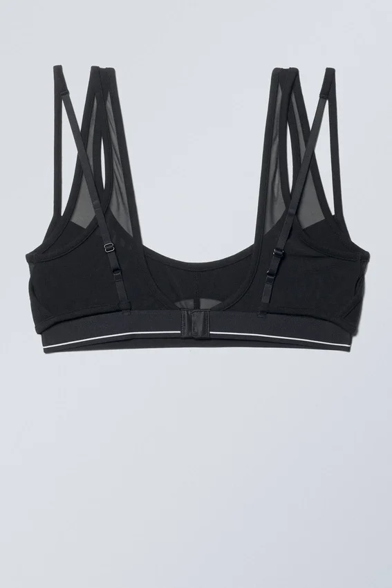 Layered Cotton Mesh Bra – Black Black Layered Cotton Mesh Bra – Black Black