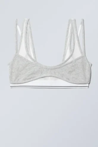 Layered Cotton Mesh Bra – Light Grey Melange & White Layered Cotton Mesh Bra – Light Grey Melange & White