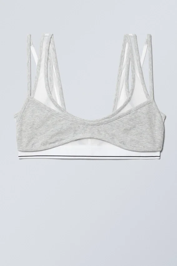 Layered Cotton Mesh Bra – Light Grey Melange & White Layered Cotton Mesh Bra – Light Grey Melange & White